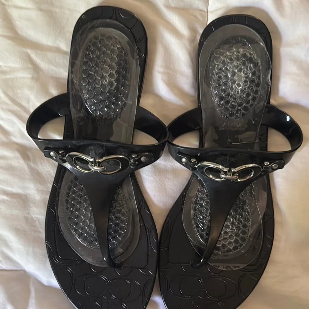 Coach -Elegant Black Sandals with Silver Accents - Picture 5 of 6